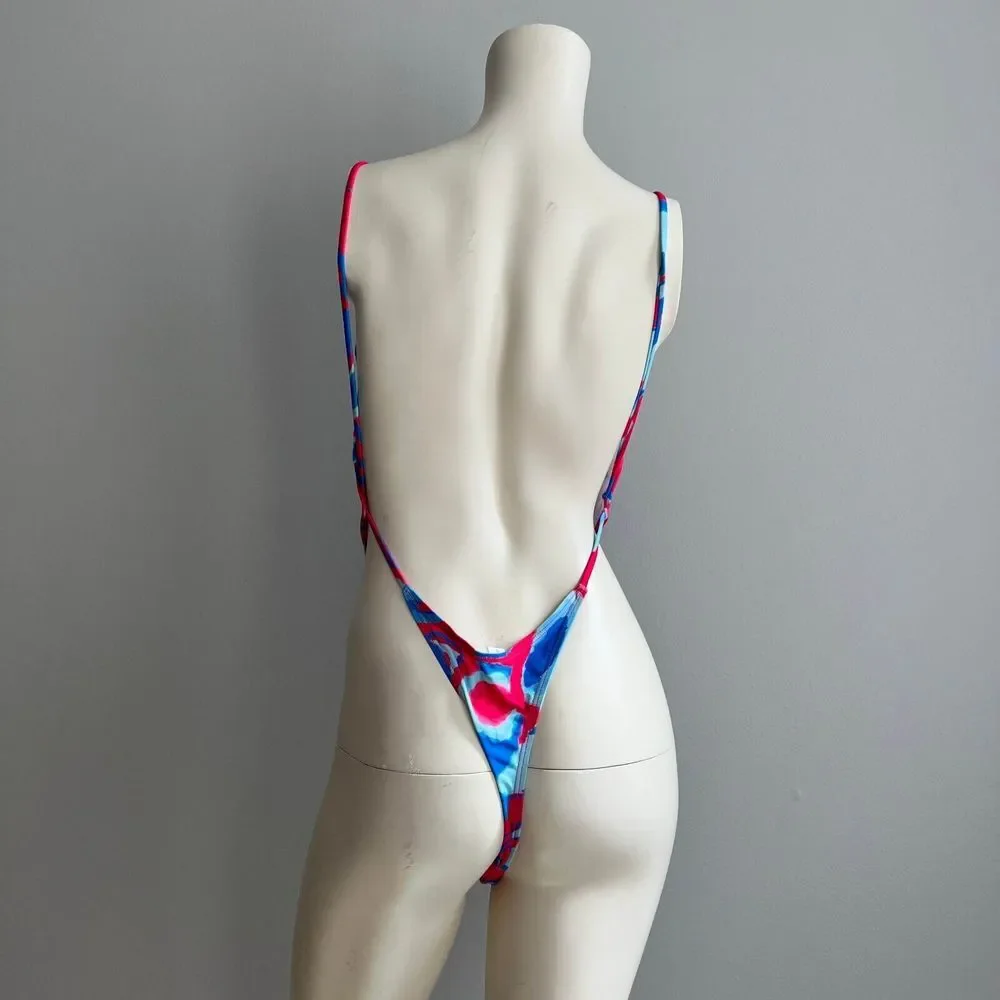 One Piece Bikini Women's Size Large Blue Red Summer Beach Wear‎ Swimsuit